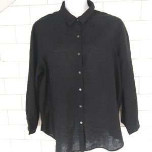 J. Jill XL NEW 100% Linen Black Lightweight Collared Button-Up Shirt